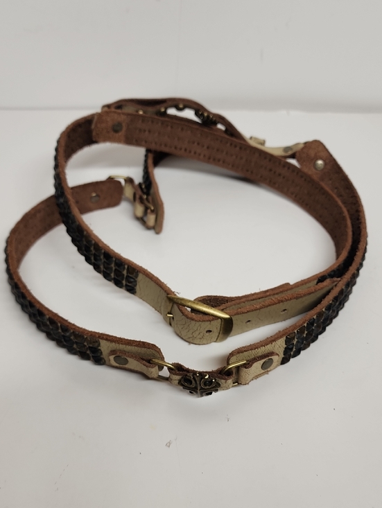 renaissance faire Accessories - Tan Leather Metal Studded Handmade Doubled Ren Faire Rare Quality Belt 79" WOW